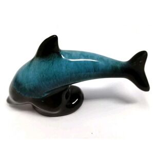 Blue Mountain Pottery Redware‎ Porpoise Figurine Small Drip Glaze Teal Black